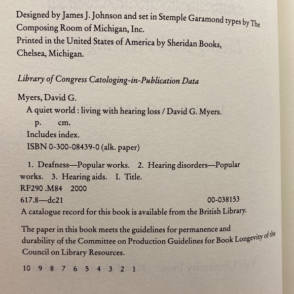 A Quiet World: Living with Hearing Loss by David G. Myers Hardcover Book - Picture 9 of 16